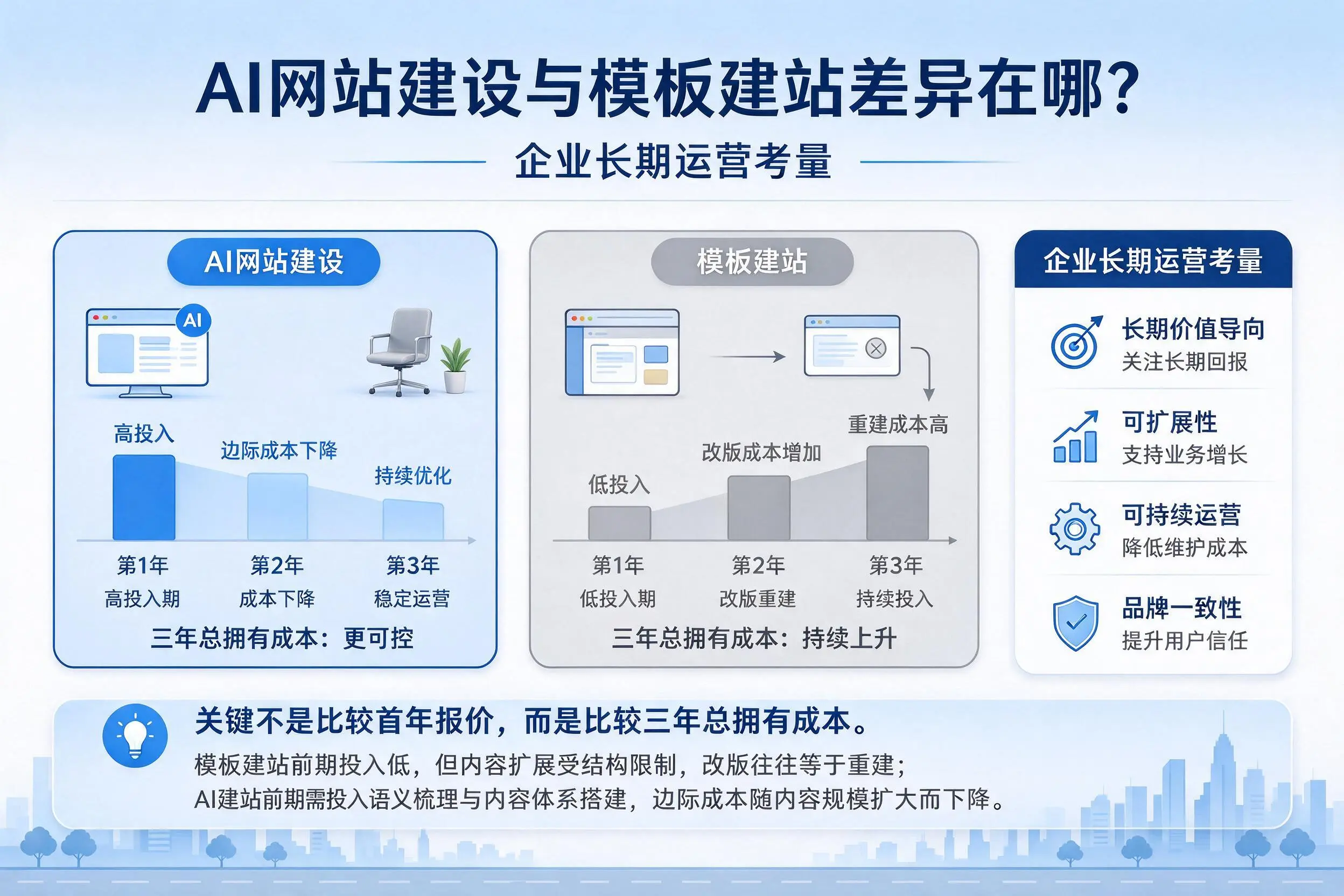 AI网站建设与模板建站差异在哪?鹤壁企业长期运营考量